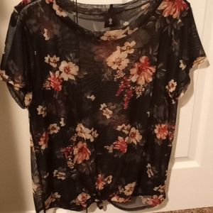 Sheer flower tie front blouse 1x xxl